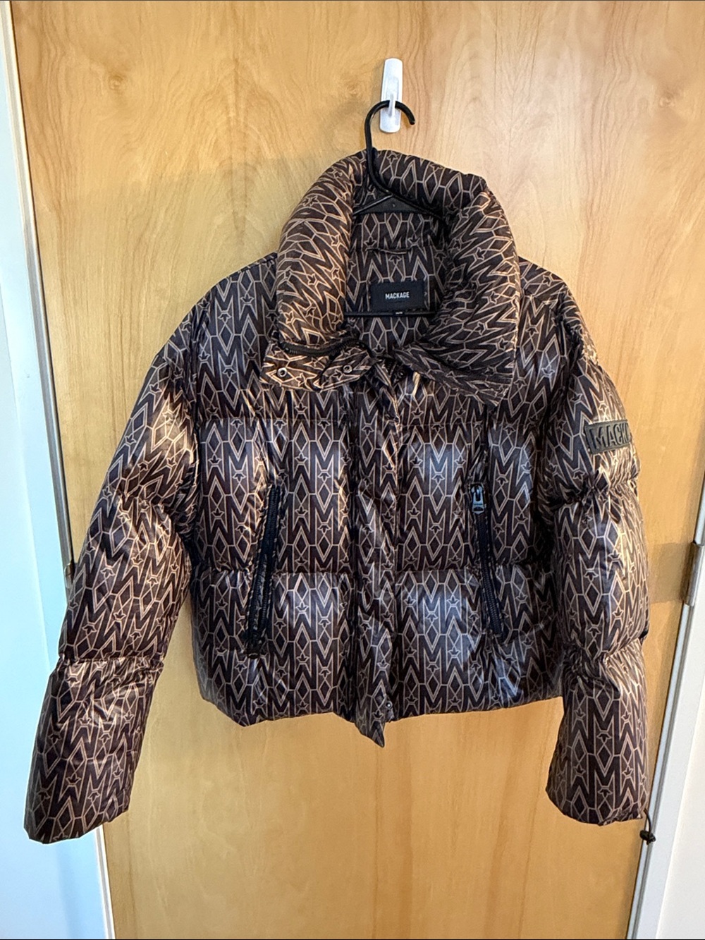 Mackage Brown Logo-Print Puffer Jacket
